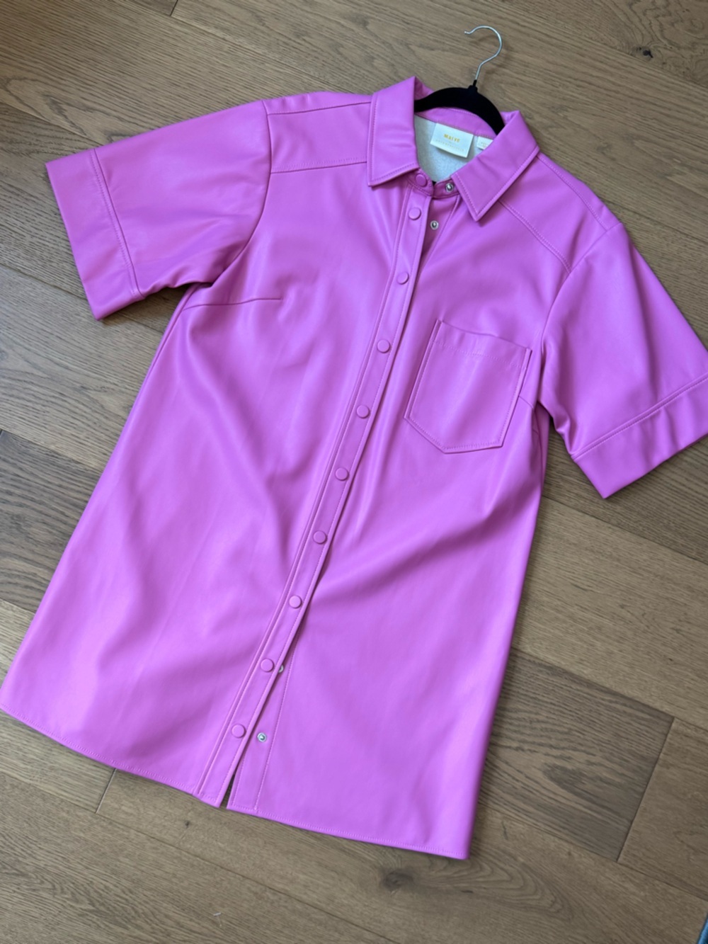Maeve by Anthropologie Faux Leather Shirt Dress - Bubblegum Pink - Size M - NWOT